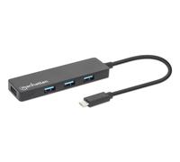 Manhattan USB-C Dock/Hub, Ports (4): USB-A (x4), 5 Gbps (USB 3.2 Gen1 aka USB 3.0), External Power Supply Not Needed, Universal for all devices, SuperSpeed USB, Black, Three Year Warranty, Equivalent
