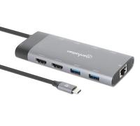 Manhattan USB-C Dock/Hub, Ports (x10): Ethernet, HDMI (x2 8k), USB-A (x5) and USB-C (x2), With Power Delivery (100W) to USB-C Port (Note additional USB-C wall charger and USB-C cable needed), USB 3.2