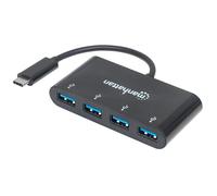 Manhattan USB-C Dock/Hub, Ports (x4): USB-A (x4), 5 Gbps (USB 3.2 Gen1 aka USB 3.0), External Power Supply Not Needed, Cable 20cm, SuperSpeed USB, Black, Three Year Warranty, Blister