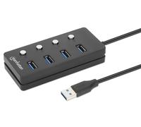 Manhattan USB-C Dock/Hub Ports (x4) with on/off switch for each port: USB-A (x4) 5 Gbps (USB 3.2 Gen1 aka USB 3.0) Bus or AC powered (optional jack not included) Cable 1.5m SuperSpeed USB Black Bliste