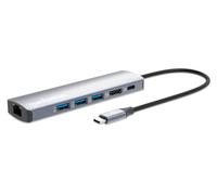 Manhattan USB-C Dock/Hub. Ports (x6): Ethernet. HDMI. USB-A (x3) and U