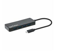 Manhattan USB-C Dock/Hub, Ports (x7): USB-A (x7), 5 Gbps (USB 3.2 Gen1 aka USB 3.0), External Power Supply Not Needed, Universal for all devices, Cable 15cm, SuperSpeed USB, Black, Three Year Warranty