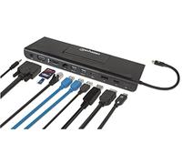 Manhattan USB-C Dock/Hub with Card Reader and MST, Ports (x9): Audio 3.5mm, DisplayPort, Ethernet, HDMI, USB-A (x3), USB-C and VGA, With Power Delivery (100W) to USB-C Port (Note add USB-C wall charge