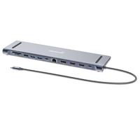 Manhattan USB-C Dock/Hub with Card Reader, Ports (x10): Audio 3.5mm, DisplayPort, Ethernet, HDMI (x2),USB-A (x3) and USB-C (x2),Power Delivery (100W) to USB-C Port (Note add USB-C wall charger and USB
