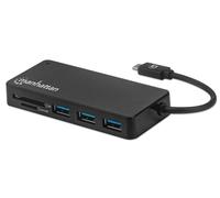 Manhattan USB-C Dock/Hub with Card Reader, Ports (x3): USB-A (x3), 5 Gbps (USB 3.2 Gen1 aka USB 3.0), External Power Supply Not Needed, Universal for all devices, SuperSpeed USB, Black, Three Year War