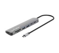Manhattan USB-C Dock/Hub with Card Reader, Ports (x5): HDMI, USB-A (x2) and USB-C (x2), With Power Delivery (100W) to USB-C Port (Note additional USB-C wall charger and USB-C cable needed),Universal,