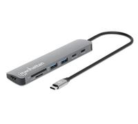 Manhattan USB-C Dock/Hub with Card Reader, Ports (x5): HDMI, USB-A (x2) and USB-C (x2), With Power Delivery (100W) to USB-C Port (Note additional USB-C wall charger and USB-C cable needed),Universal,U
