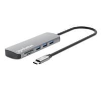 Manhattan USB-C Dock/Hub with Card Reader, Ports (x7): Ethernet, HDMI, USB-A (x3) and USB-C (x2), With Power Delivery (100W) to USB-C Port (Note additional USB-C wall charger and USB-C cable needed),