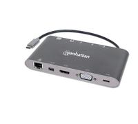 Manhattan Usb-C Dock/Hub With Card Reader Ports X8: Usb-C To Hdmi Audio 3.5Mm Et