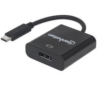 Manhattan USB-C to DisplayPort 1.2 Adapter Cable, 4K@30Hz, 21cm, Male to Female, Black, Lifetime Warranty