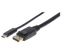 Manhattan USB-C to DisplayPort Cable, 4K@60Hz, 1m, Not Bi-Directional, Black, Three Year Warranty, Equivalent to CDP2DP1MBD