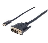 Manhattan USB-C to DVI-D Cable, 1080p@60Hz, 2m, Male to Female, Black, Equivalent to CDP2DVIMM2MB, Compatible with DVD-D, Three Year Warranty, Polybag