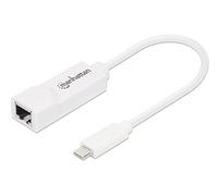 Manhattan USB-C to Gigabit (10/100/1000 Mbps) Network Adapter, White, supports up to 2 Gbps full-duplex transfer speed, RJ45, Three Year Warranty, Blister