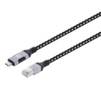 Manhattan USB-C to Gigabit (10/100/1000 Mbps) Network Ethernet RJ45 Cable, Length 2m, Multi-Gigabit Ethernet, Black/Silver, Three Year Warranty