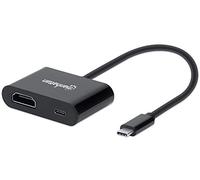 Manhattan USB-C to HDMI and USB-C (inc Power Delivery), 4K@60Hz, 19.5cm, Black, Power Delivery to USB-C Port (60W), Male to Females, Lifetime Warranty, Retail Box