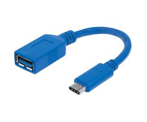 Manhattan USB-C to USB-A Cable, 15cm, Male to Female, 5 Gbps (USB 3.2 Gen1 aka USB 3.0), 3A (fast charging), SuperSpeed USB, Blue, Lifetime Warranty, Equivalent to USB31CAADP (except colour)