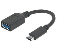 Manhattan USB-C to USB-A Cable, 15cm, Male to Female, Black, 5 Gbps (USB 3.2 Gen1 aka USB 3.0), 3A (fast charging), IF-Certified, SuperSpeed USB, Lifetime Warranty, Polybag