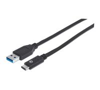 Manhattan USB-C to USB-A Cable, 1m, Male to Male, 10 Gbps (USB 3.2 Gen2 aka USB 3.1), 3A (fast charging), Equivalent to USB31AC1M, SuperSpeed+ USB, Black, Lifetime Warranty, Polybag