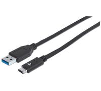 Manhattan USB-C to USB-A Cable, 1m, Male to Male, 10 Gbps (USB 3.2 Gen2 aka USB 3.1), 3A (fast charging), Equivalent to USB31AC1M, SuperSpeed+ USB, Black, Lifetime Warranty, Polybag
