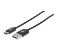 Manhattan USB-C to USB-A Cable, 1m, Male to Male, Black, 480 Mbps (USB 2.0), Hi-Speed USB, Lifetime Warranty, Equivalent to USB2AC1M