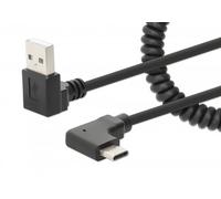 Manhattan USB-C to USB-A Cable 1m Male to Male Black 480 Mbps (USB 2.0) Tangle Resistant Curly Design Angled Connectors Ideal for Charging Cabinets/Carts Hi-Speed USB Lifetime Warranty Polybag