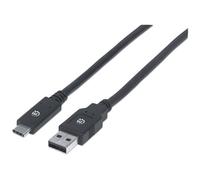Manhattan USB-C to USB-A Cable 2m Male-to-Male, USB 3.2 Gen1 (5 Gbps), 3A Fast Charging, Black