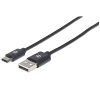 Manhattan USB-C to USB-A Cable, 3m, Male to Male, 480 Mbps (USB 2.0), Hi-Speed USB, Black, Lifetime Warranty, Polybag
