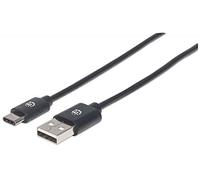 Manhattan USB-C to USB-A Cable, 3m, Male to Male, 480 Mbps (USB 2.0), Hi-Speed USB, Black, Lifetime Warranty, Polybag