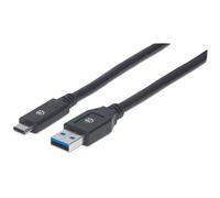 Manhattan USB-C to USB-A Cable 3m Male to Male 5 Gbps (USB 3.2 Gen1 aka USB 3.0) 3A (fast charging) SuperSpeed USB Black Lifetime Warranty