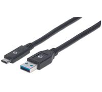 Manhattan USB-C to USB-A Cable, 3m, Male to Male, 5 Gbps (USB 3.2 Gen1 aka USB 3.0), 3A (fast charging), SuperSpeed USB, Black, Lifetime Warranty, Polybag