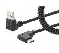 Manhattan USB-C to USB-A Charging Cable, 1m, Coiled Tangle-Resistant Design, Angled Connectors, Ideal for Charging Cabinets/Carts, Charge Only - No Data Sync, Black, Lifetime Warranty