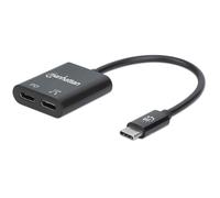 Manhattan USB-C to USB-C Audio Adapter and USB-C (inc Power Delivery), Black, 480 Mbps (USB 2.0), Cable 11cm, With Power Delivery to USB-C Port (60W), Three Year Warranty