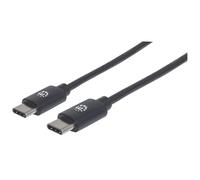 Manhattan USB-C to USB-C Cable, 1m, Male to Male, 480 Mbps (USB 2.0), 3A (fast charging), Hi-Speed USB, Black, Lifetime Warranty, Equivalent to USB2CC1M