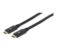 Manhattan USB-C to USB-C Cable, 2m, Male to Male, Black, 5 Gbps (USB 3.2 Gen1 aka USB 3.0), 3A (fast charging), SuperSpeed USB, Lifetime Warranty, Equivalent to USB315CC2M