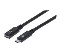 Manhattan USB-C to USB-C Extension Cable, 50cm, Male to Female, 10 Gbps (USB 3.2 Gen2 aka USB 3.1), 5A (super fast charging), SuperSpeed+ USB, Black, Lifetime Warranty, Polybag