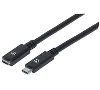 Manhattan USB-C to USB-C Extension Cable, 50cm, Male to Female, 10 Gbps (USB 3.2 Gen2 aka USB 3.1), 5A (super fast charging), SuperSpeed+ USB, Black, Lifetime Warranty, Polybag