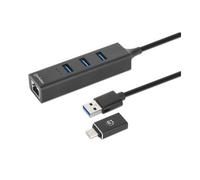Manhattan USB-C & USB-A Combo Dock/Hub, Ports (4): Ethernet and USB-A (x3), 5 Gbps (USB 3.2 Gen1 aka USB 3.0), External Power Supply Not Needed, Universal for all devices, USB-A Male with Attachable U