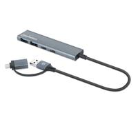 Manhattan USB-C & USB-A Combo Dock/Hub, Ports (4): USB-A (x2) and USB-C (x2), 5 Gbps (USB 3.2 Gen1 aka USB 3.0), External Power Supply Not Needed, Universal for all devices, Aluminium, SuperSpeed USB,