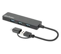 Manhattan USB-C & USB-A Combo Dock/Hub - 4x USB-A 5Gbps (USB 3.2 Gen1) - Black, 3-Year Warranty