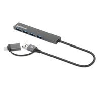 Manhattan USB-C & USB-A Combo Dock/Hub, Ports (4): USB-A (x4), 5 Gbps (USB 3.2 Gen1 aka USB 3.0), External Power Supply Not Needed, Cable 25cm, SuperSpeed USB, Black, Retail Box