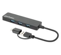 Manhattan USB-C & USB-A Combo Dock/Hub, Ports (4): USB-A (x4), 5 Gbps (USB 3.2 Gen1 aka USB 3.0), External Power Supply Not Needed, Universal for all devices, SuperSpeed USB, Black, Three Year Warrant