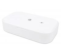 Manhattan UV Phone Sanitizer (Clearance Pricing), Integrated UV LEDs to eliminate germs, viruses and bacteria, Quick 1-minute or 5-minute cleaning cycle, Auto-off UV light when opened, White, Three Year Warranty, Retail Box