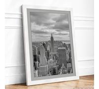 Manhattan's Skyline Vintage Framed Wall Art Print A2 White