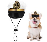 manhegari Dog Captain Hat | Adjustable String White Captain Hat - Dress up Headdress Pet Supplies, Photo Props for Cat Puppy Navy Halloween Cosplay