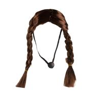 manhegari Dog Hair Wig | Brown Double Long Braid Cat Wig,Funny Dog Cat Costumes for Halloween, Christmas, Parties, Festivals, for Small Medium and Large Dogs
