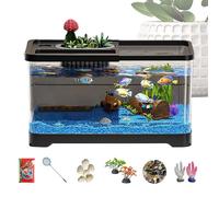 manhegari Fish Tank Starter Kit | LED Small Fish Tank Kit With Decoration Accessories,Underwater Landscape Decoration, Compact Glass Aquarium Set for Den Living Room Dorm Kids Room