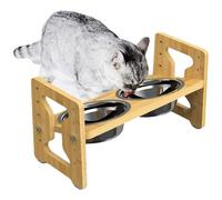 manhegari Raised Dog Bowl - Double Raised Dogs Bowl Stand - Anti-Slip Base Wooden Stand Double Tilted Feeder for Slow Eating Drinking Water Food Pet Indoor