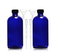 MANHOJIA 16oz blue Glass Bottles with Reusable Pipette,funnel and Lids (2 Pack),Refillable blue Boston,Dispensing Bottles for Homemade Vanilla Extract, Essential Oils, plant,laboratory