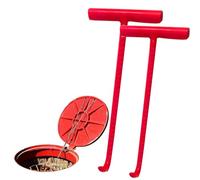 Manhole Cover Lifter,Manhole Hook, Red Storm Drains Cover Removing Keys with T-Handle, Heavy Duty Septic Tank Hook for Drains Opening(70cm (27.5inch))