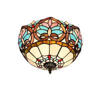 MANHONG 12 Inches Tiffany Flush Mount Ceiling Light, Large Stained Glass Uplighter Lamp Blue Hearts Vintage Style Deco Chandelier for Living Dining Room Bedroom Corridor